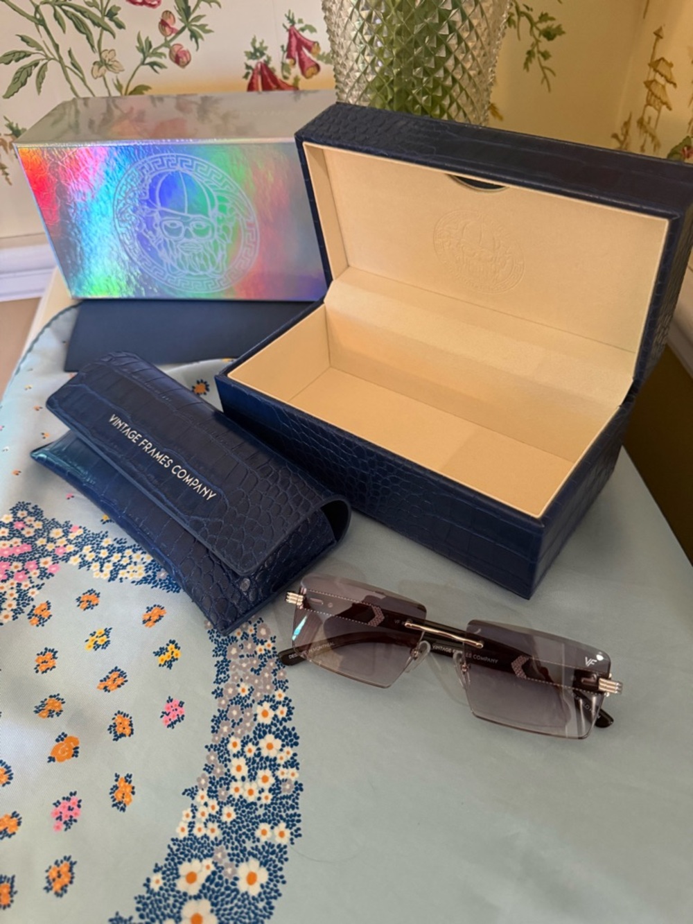 Vintage Frames Company Black Buffalo Horn, 24kt White Gold
